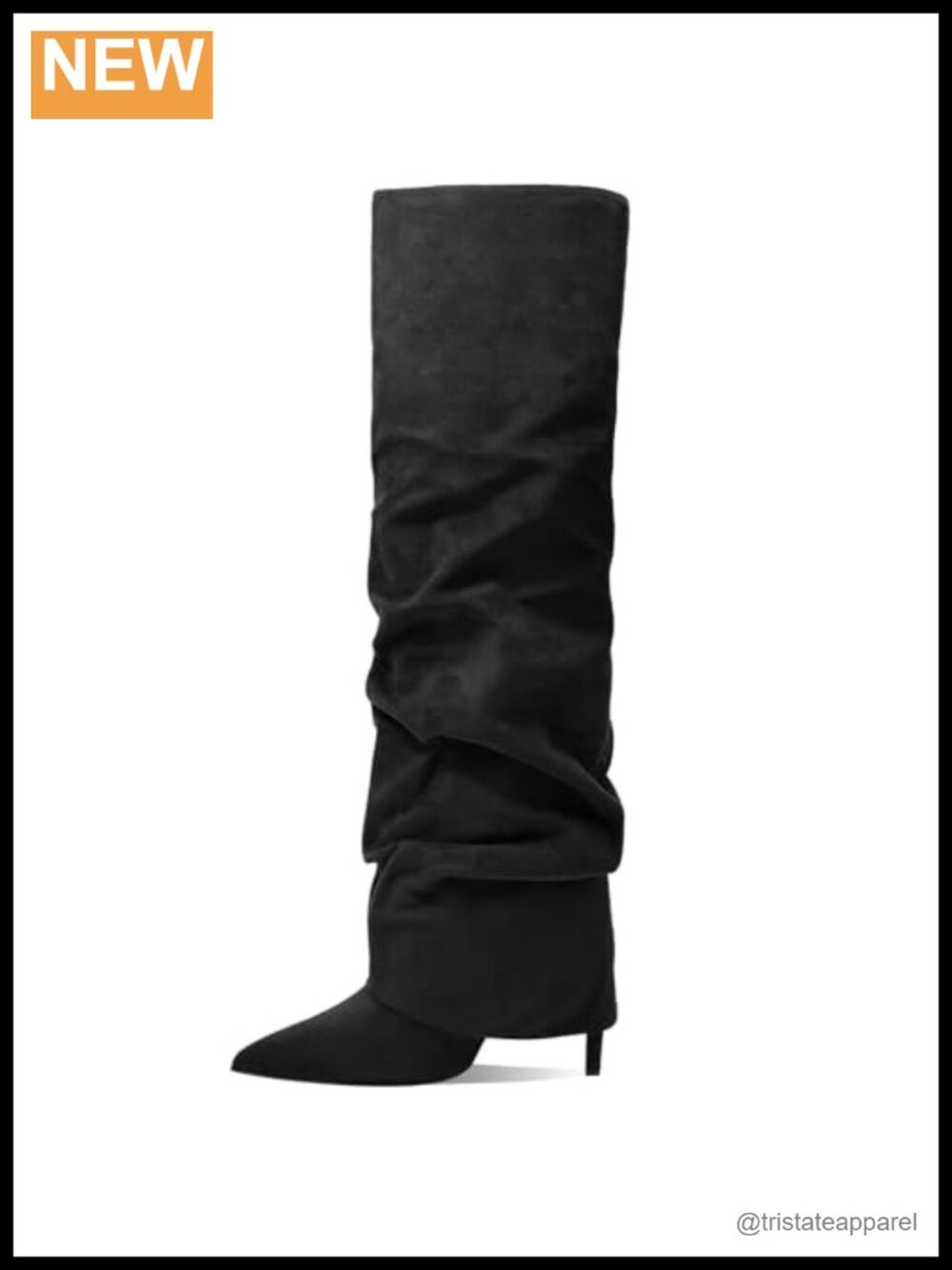 Women's Knee High Fold Over Boots High Heel Pointed Toe Suede Leather Stiletto